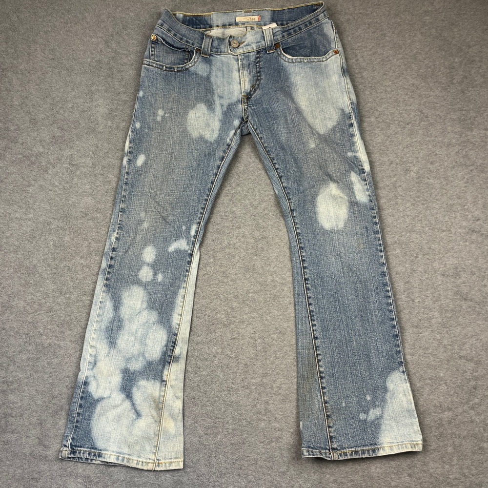 Levi Jeans Women 10M Blue 542 Low Flare Bleach Wash Distressed Y2K Denim
